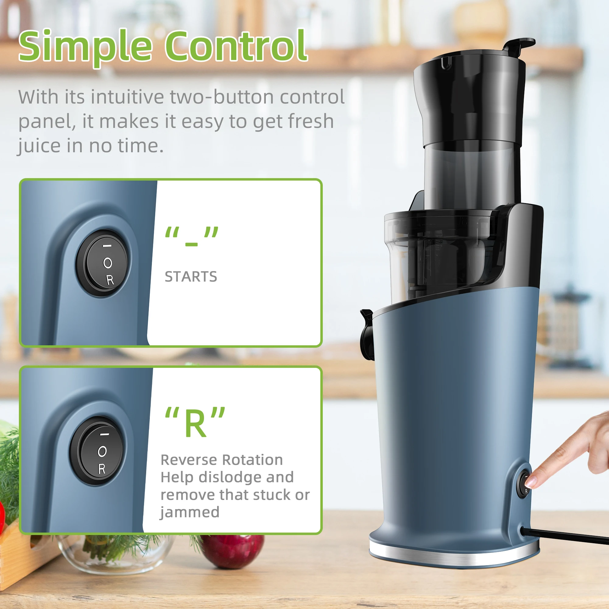 with 78mm Feed Chute, 200W 40-65RPM Powerful Motor Slow Masticating Juice Extractor Fits Whole Fruits Cold Press Juicer