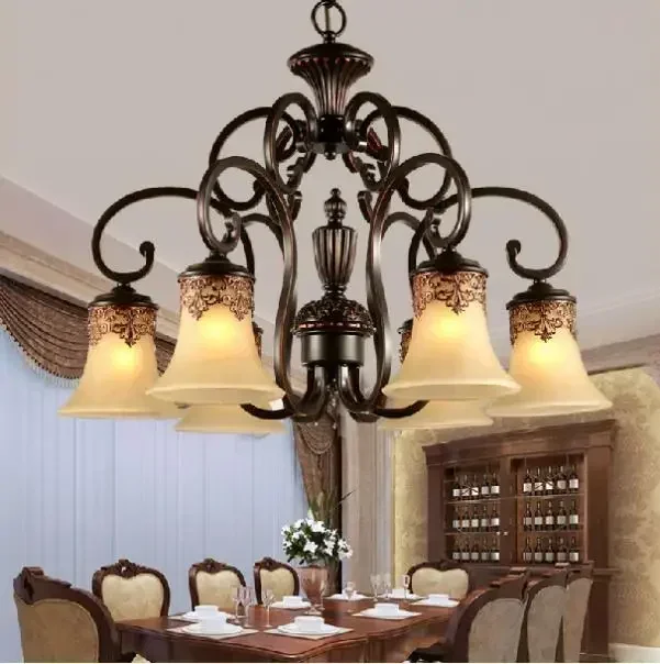 Luxury American rural iron  Light Living Room Bedroom Chandelier Lighting Metal Paint chandelier ceiling