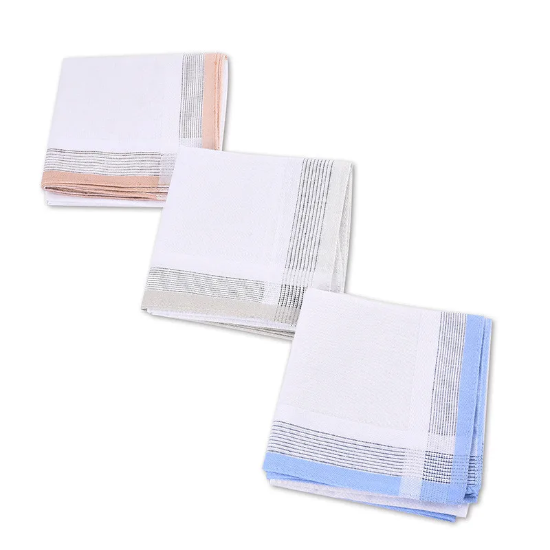 3Pcs 43x43cm Square Plaid Stripe Handkerchiefs Men Classic Vintage Pocket Cotton Towel Wedding Xmas Party Gift