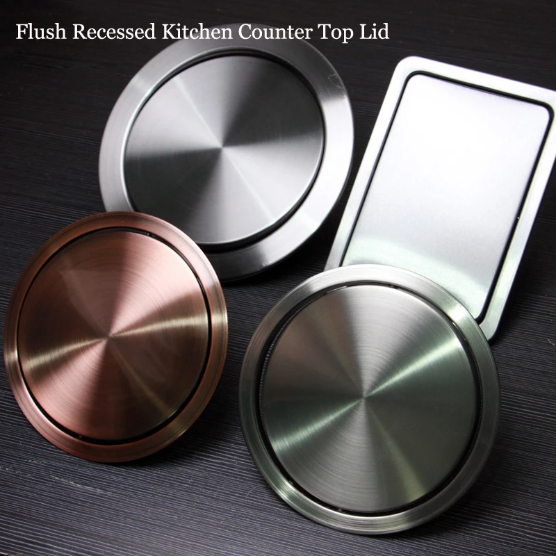 Stainless Steel Flap Flush Recessed Built-in Balance Swing Flap Lid Cover Trash Bin Garbage Can Kitchen Counter Top