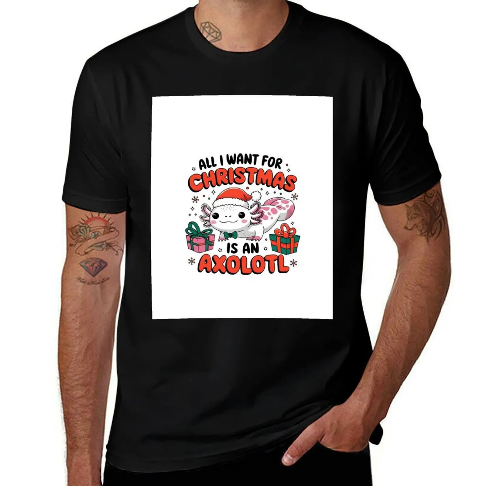 All I Want For Christmas Is An Axolotl T-Shirt Gym Exercise Short Sleeve T-Shirt