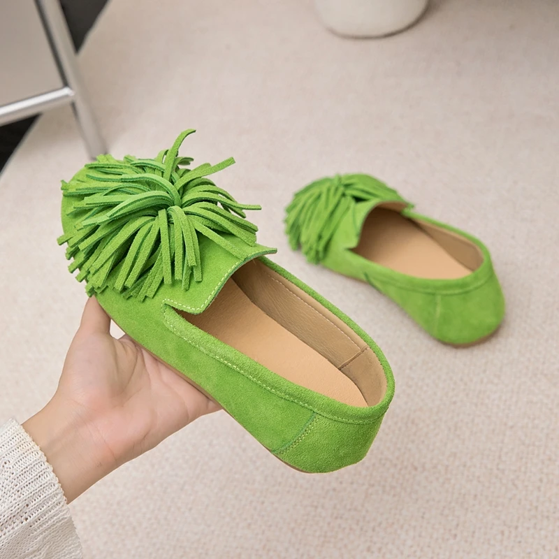 AIYUQI Women's Flat Shoes Genuine Leather 2025 New Tassel Women's Loafers Large Size Ballet Mary Jane Shoes For Women