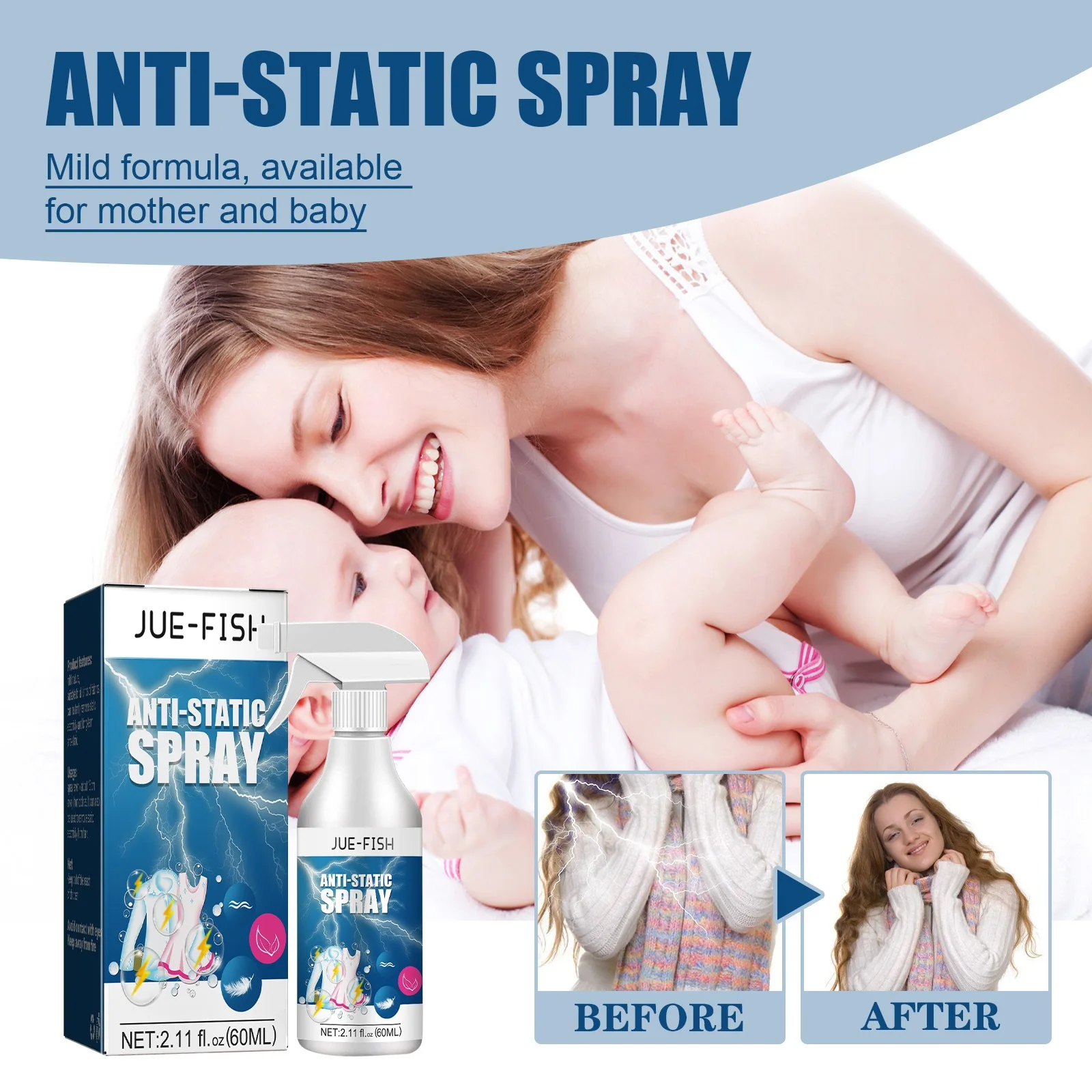 

Static Spray for Clothes Anti Static 60ml Cling Remover Spray Starch for Ironing Clothes Odorless Static Remover for Wardrobe