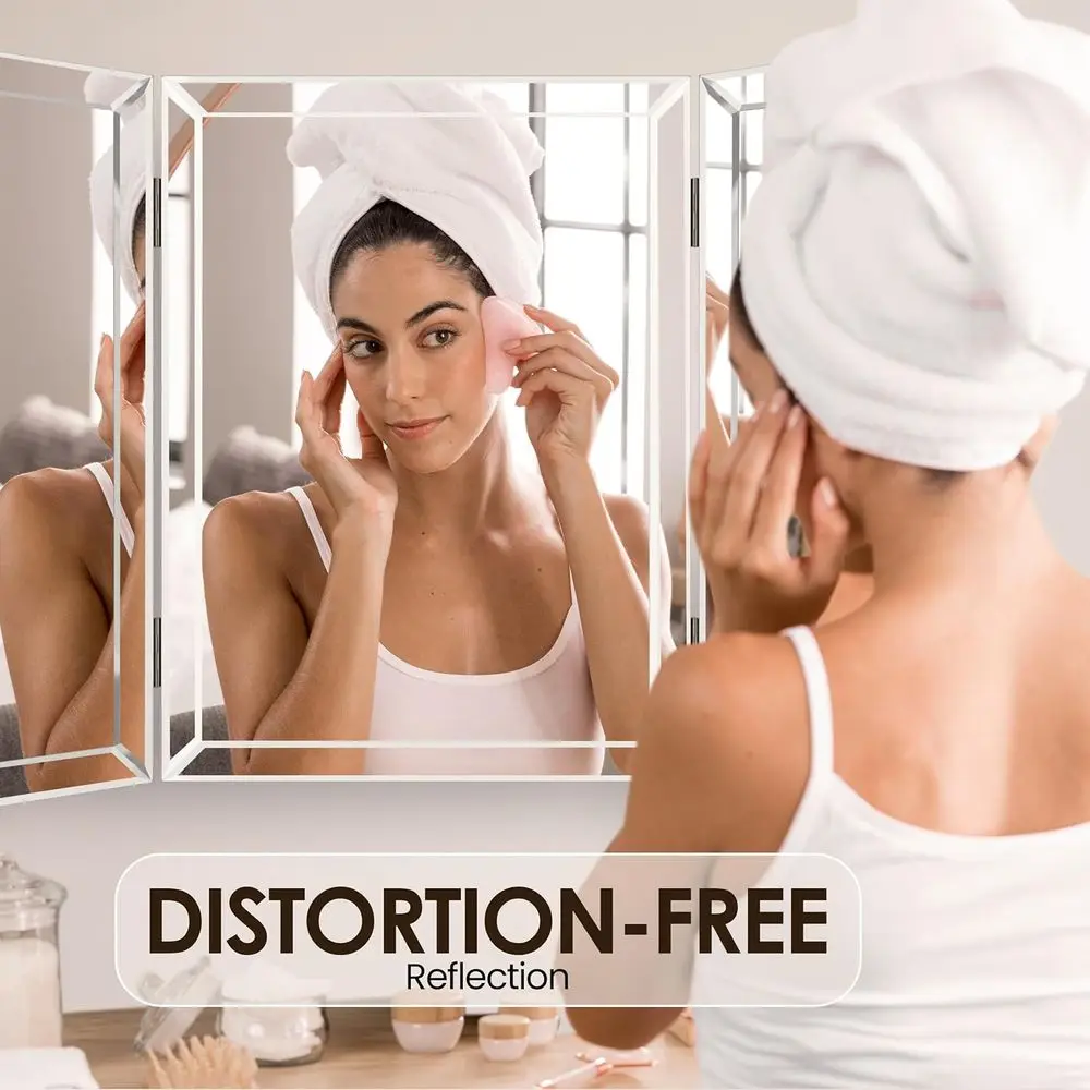 مرآة زينة قابلة للطي بثلاثة ألواح لتضفير الشعر، 360 درجة ° ، سطح الطاولة وحامل على الحائط، 28 × 40 بوصة #5