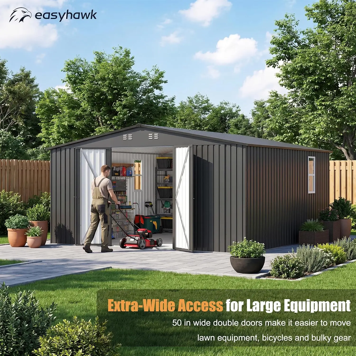 14x12 FT Metal Storage Shed with 2 Windows & Wide Double Doors, Customized