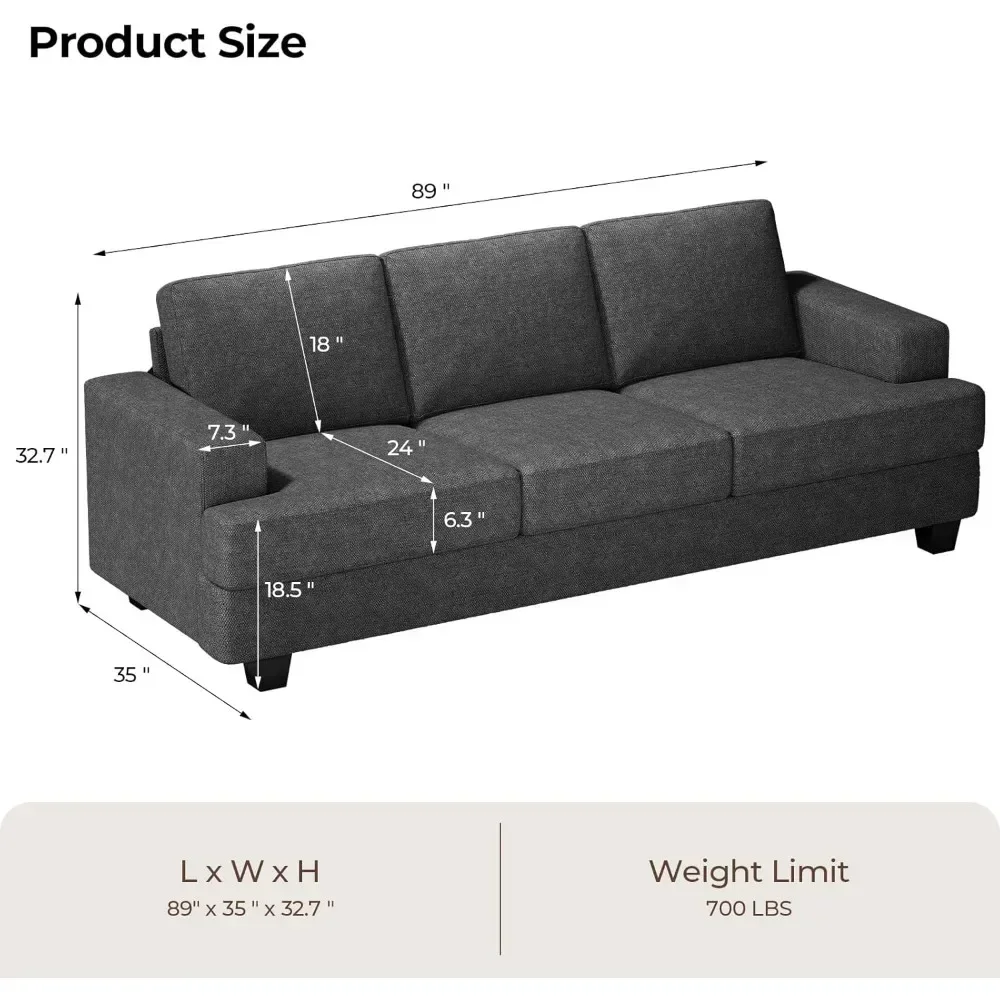 Modern Loveseat 3-Seat Sofa Couches for Living Room Apartment Lounge, Detachable Sofa Cover/Easy to Install