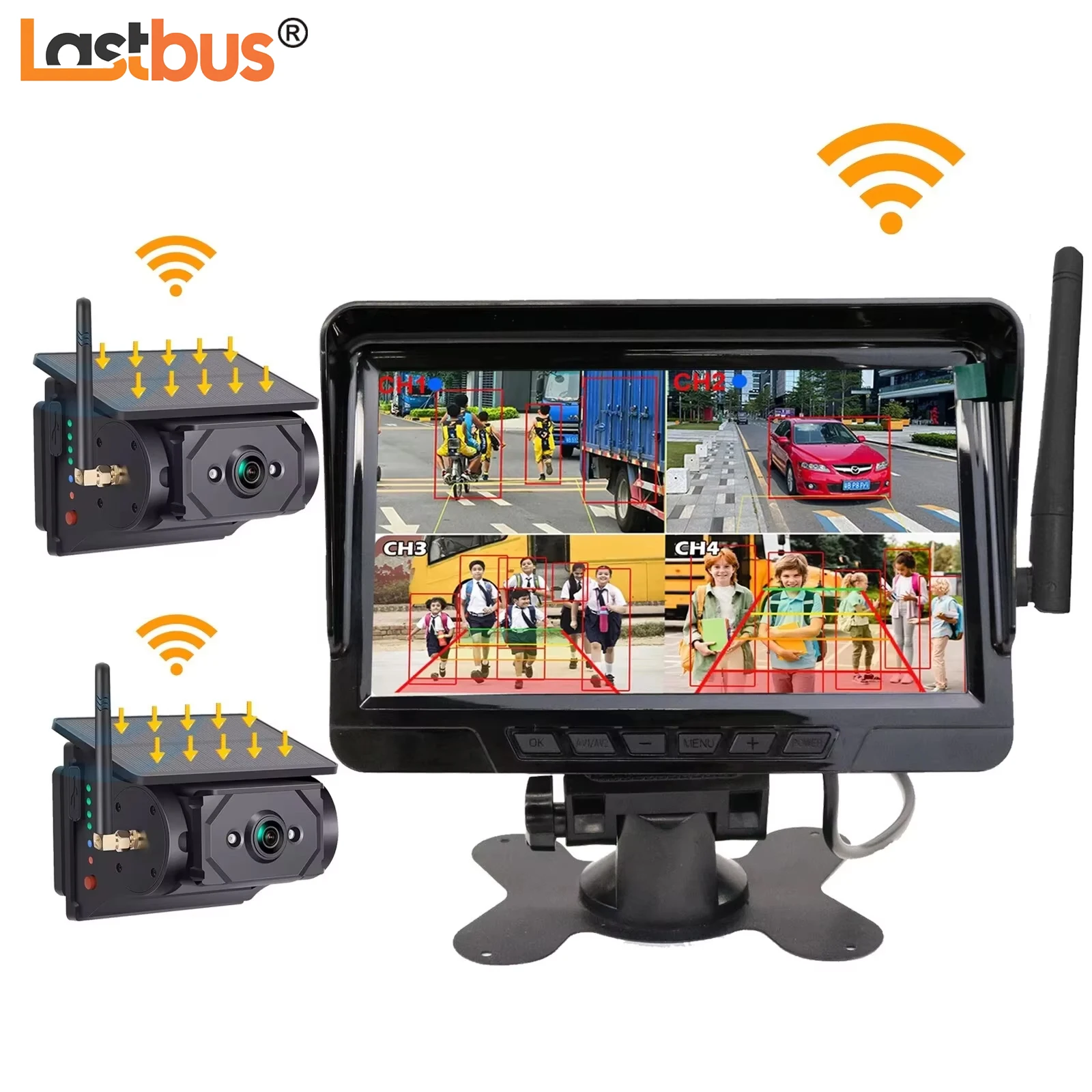 

Lastbus 7" IPS Screen DVR Split Quad Monitor With Solar Magnetic Wireless BSD Reversing Camera For Truck Camper Caravan Rv