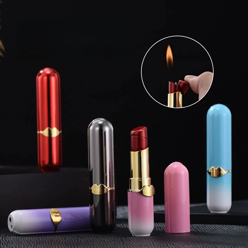 

Metallic Gradient Lipstick Inflatable Lighter Stylish Outdoor Portable Butane Lighter Cigarette Accessories Women's Smoking Gift