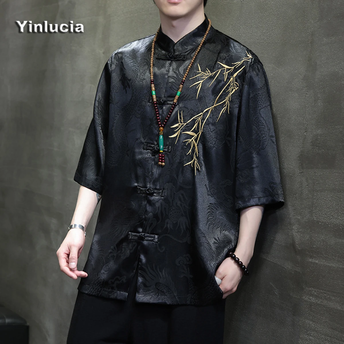 Bamboo Embroidery Shirts Traditional Chinese Frog Buttoned Shirt Chinese Style Tang Tee For Man Summer Cool Neutral Loose