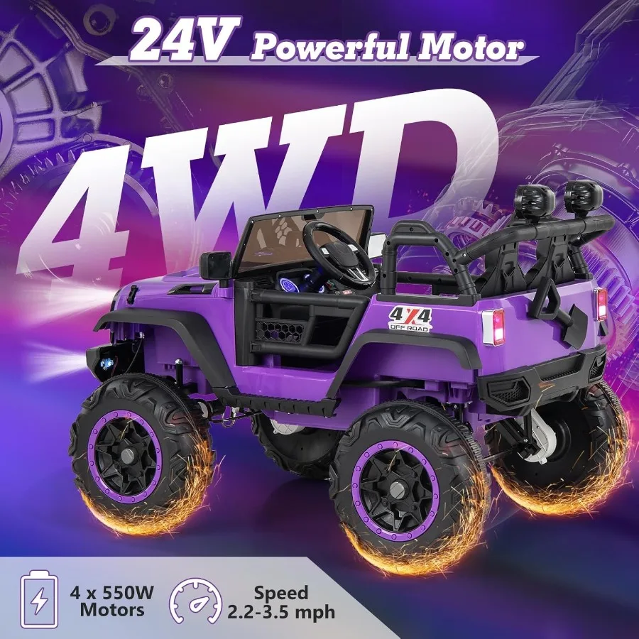 24V 전동차 2WD/4WD 전환 가능 2인승 전기차 지프 트럭 20인치 와이드 시트 4X550W 파워 휠 리모컨 포함