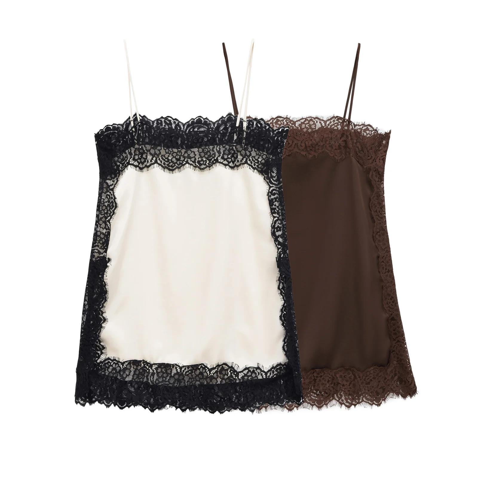 2025 صيف جديد امرأة الدانتيل كاميس أنيقة البني الصلبة أكمام عارية الذراعين المرأة الأشرطة الإناث مثير سليم بلوزات قصيرة خمر #2