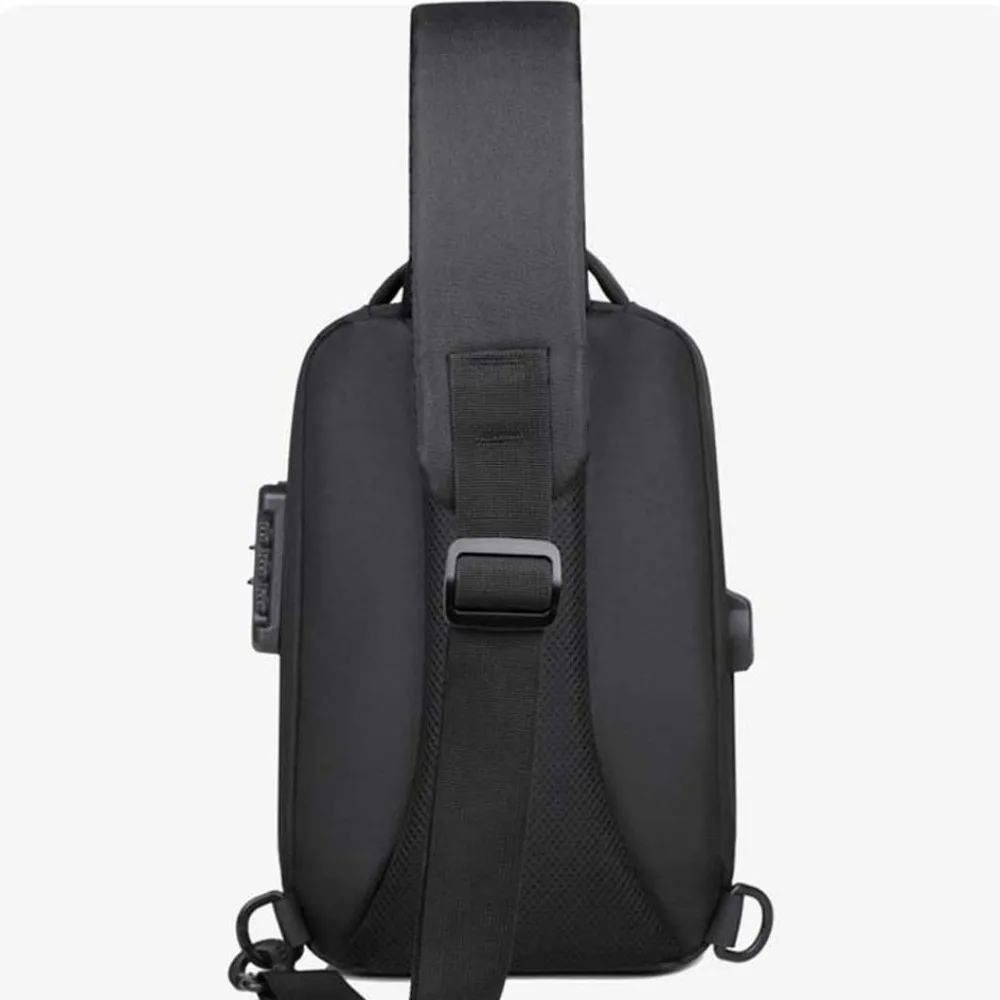 

EVA Material Hard Shell Sling Pouch External Power Port Combination Lock Anti Theft Chest Bag Hidden Zipper Breathable Mesh Back