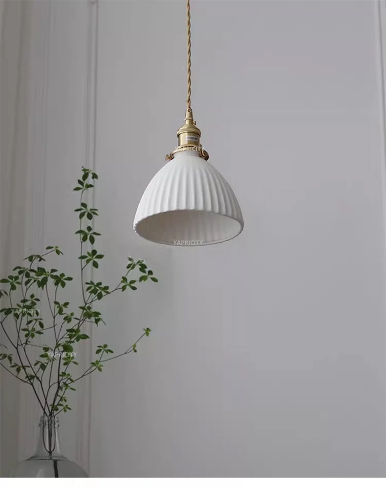 Scandinavian Ceramic Hanging Lamp with Switch E27 Socket North Minimalist Brass Led Pendant Lights Adjustable 150cm Cable