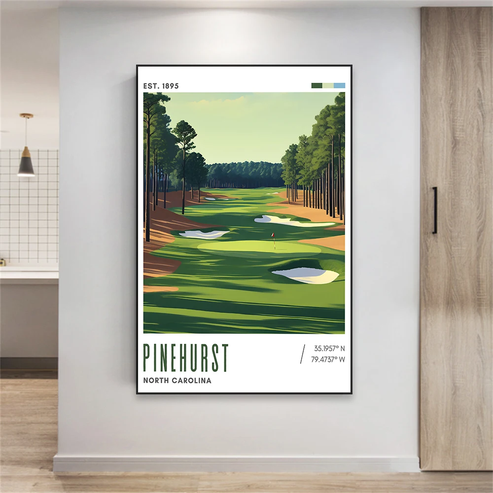 Colorful Golf Course Art Poster Augusta Pinehurst Print Travel Canvas Painting Golf Wall Art Print Home Living Room Office Decor