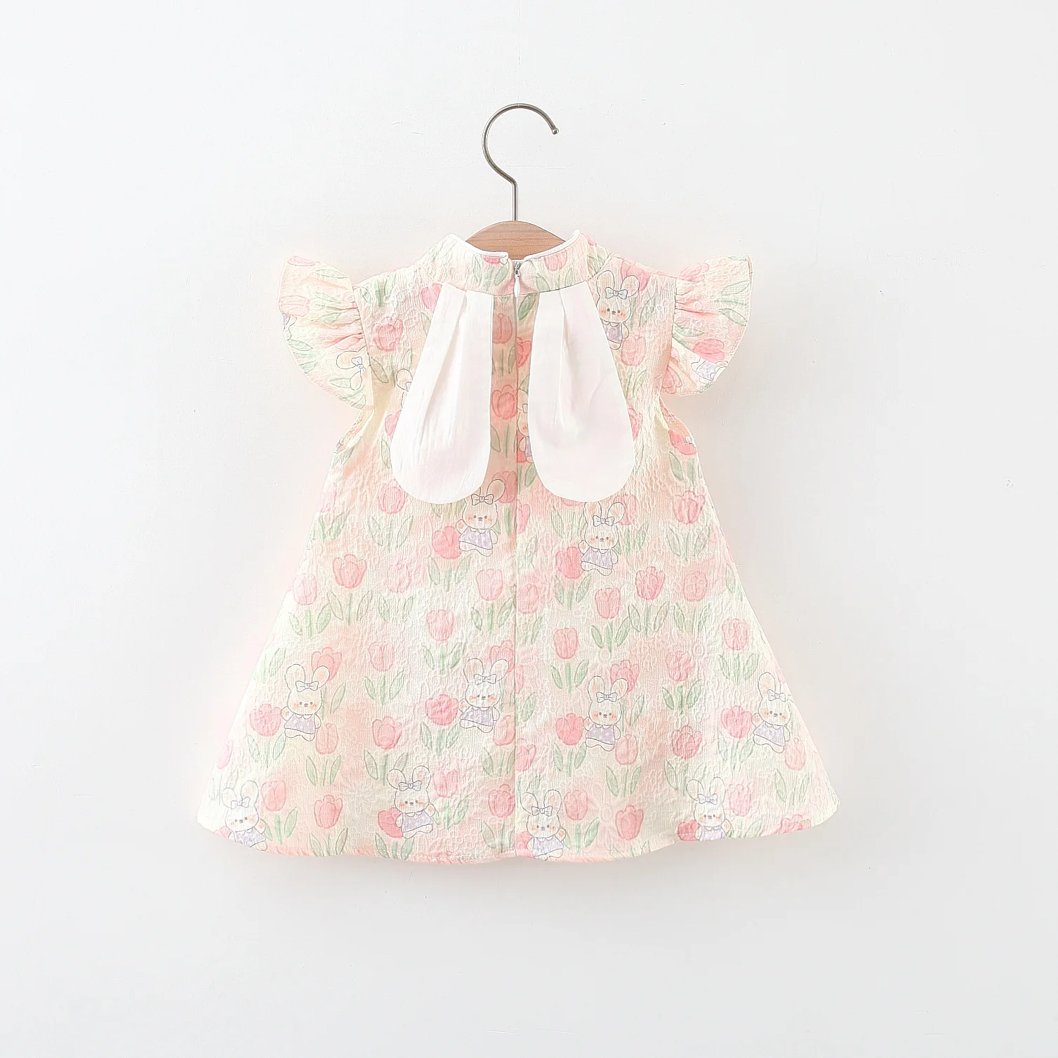 Summer Baby Girl Pink Dress Chinese Style Cheongsam Cute Tulip Bunny Print Fly Sleeve Girl Dress Kids Clothes