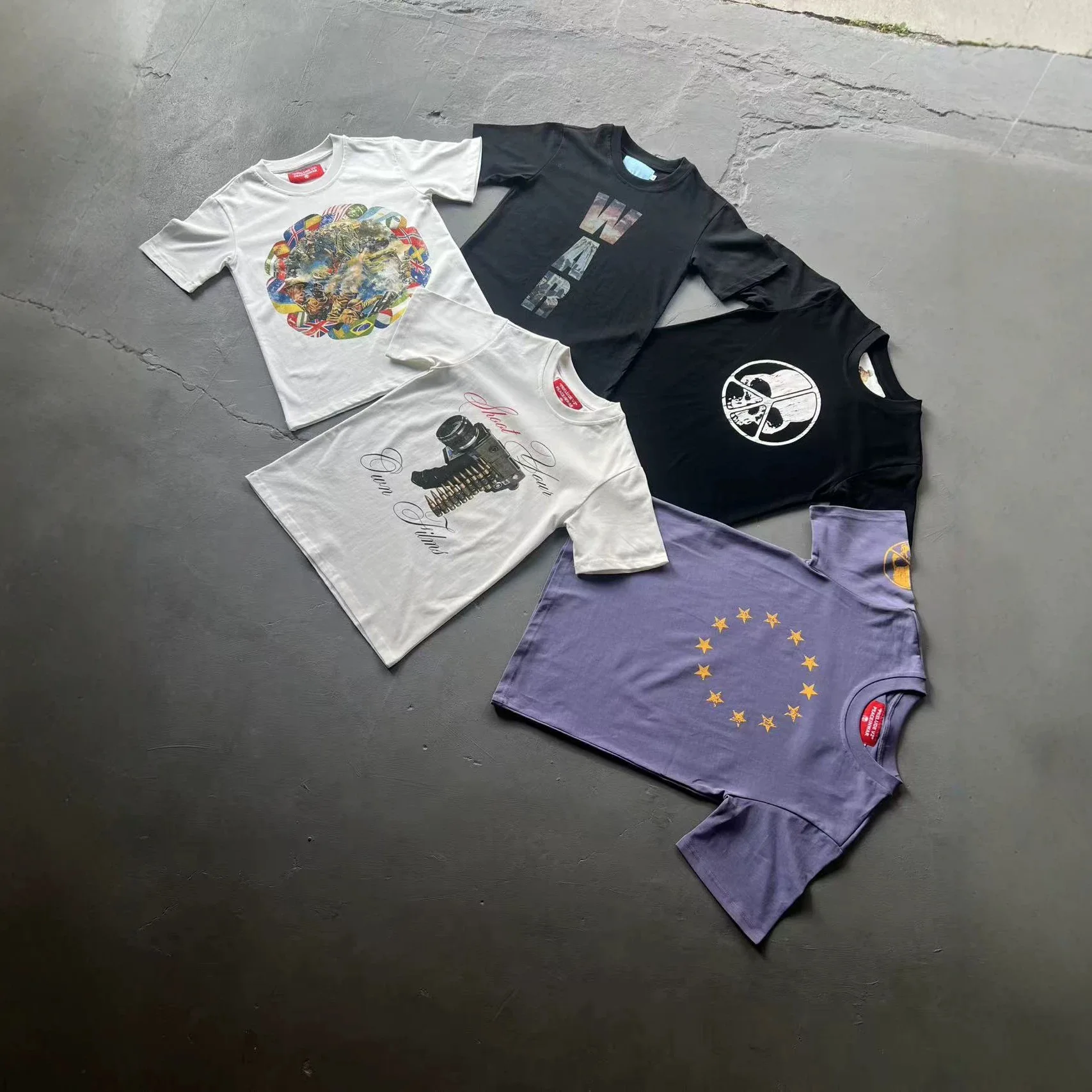 American PeaceInWar Skulls Print T Shirt Men Women Streetwear Short Sleeve Loose High Quality Print T-shirt Tops Tee
