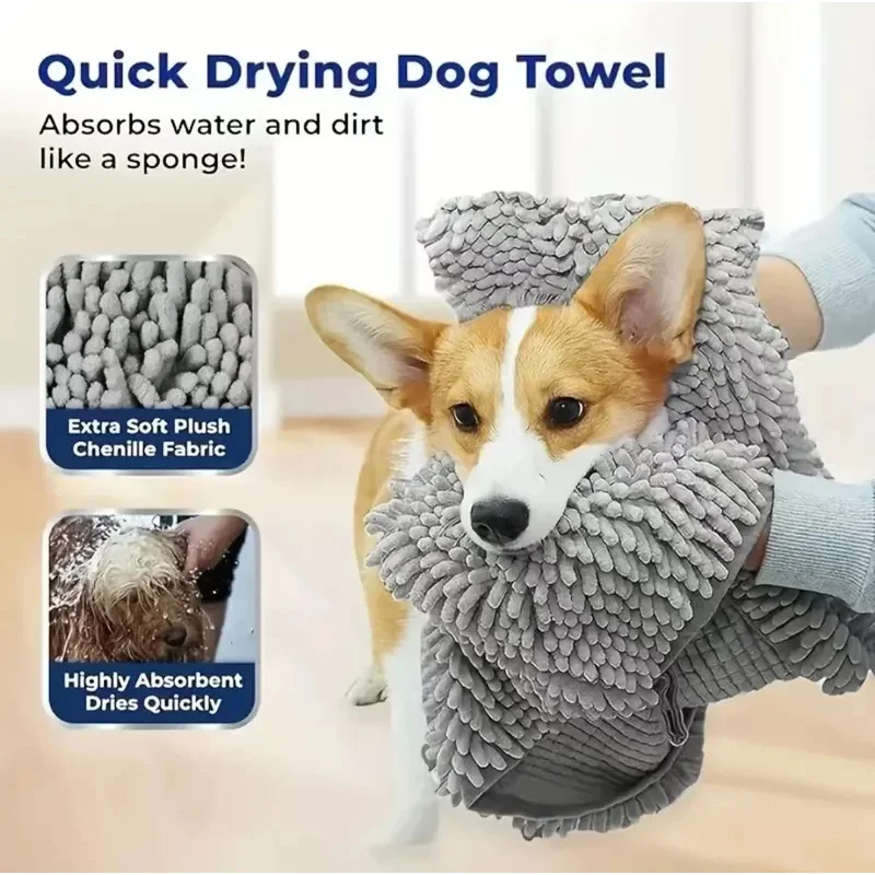 1pc Super Absorbent Pet Bath Towel Quick-drying Cat Towels Convenient Soft Bath Robe Dry Pet Cleaning Washcloth Dog Accessories
