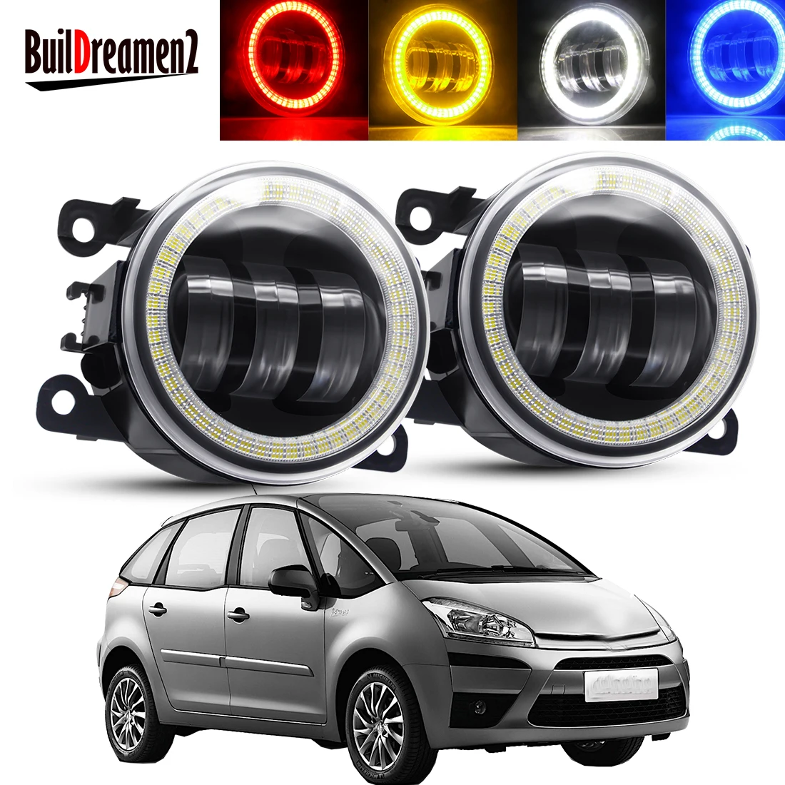 2 X Car Angel Eye Fog Light Assembly 30W LED Fog Daytime Running Lamp DRL H11 12V For Citroen C4 Picasso Grand Picasso 2006-2020