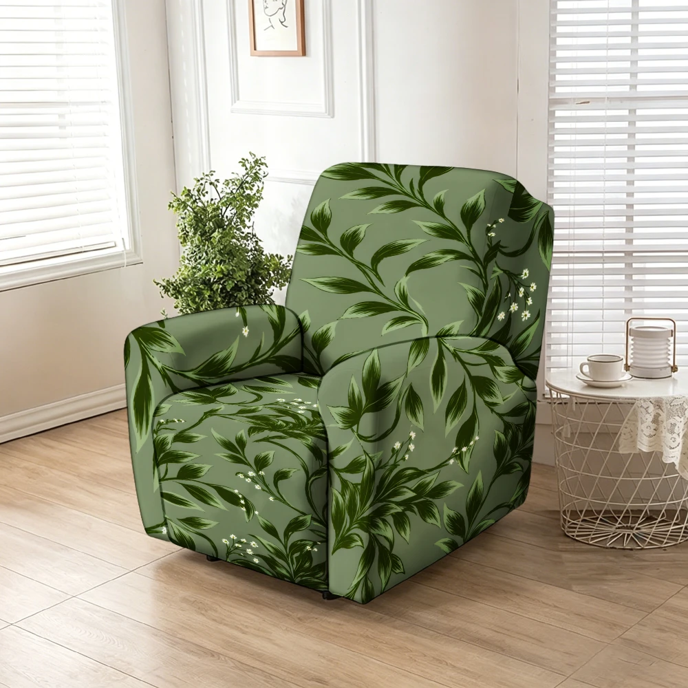 Green Leafy Botanical Print Stretch Recliner Slipcover, Stretch Soft Furniture Protector Slipcover