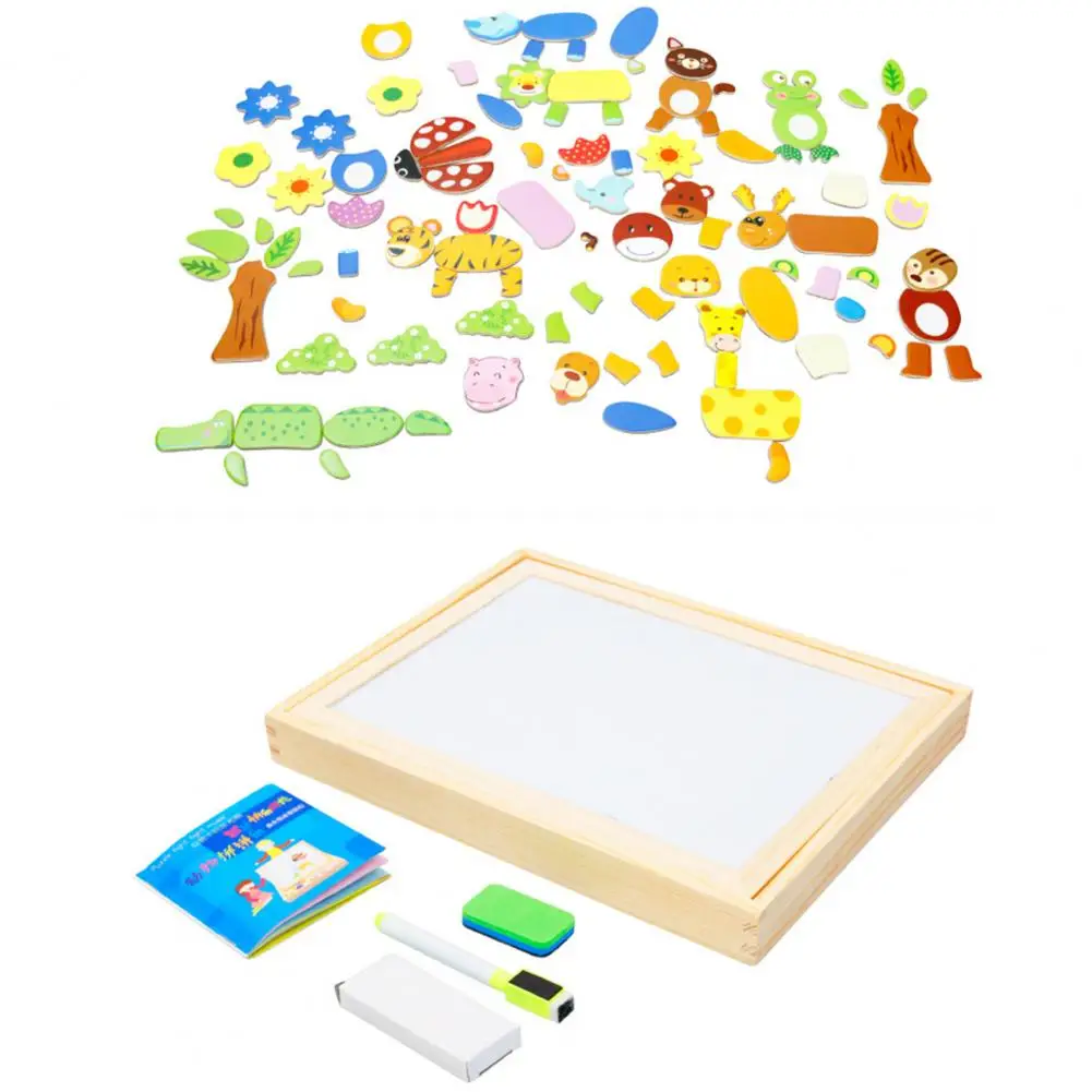 2-in-1 Magnetic Puzzle Educational Wooden Magnetic Puzzle Board for Kids Double-sided Drawing Tablet with Learning Matching Toy