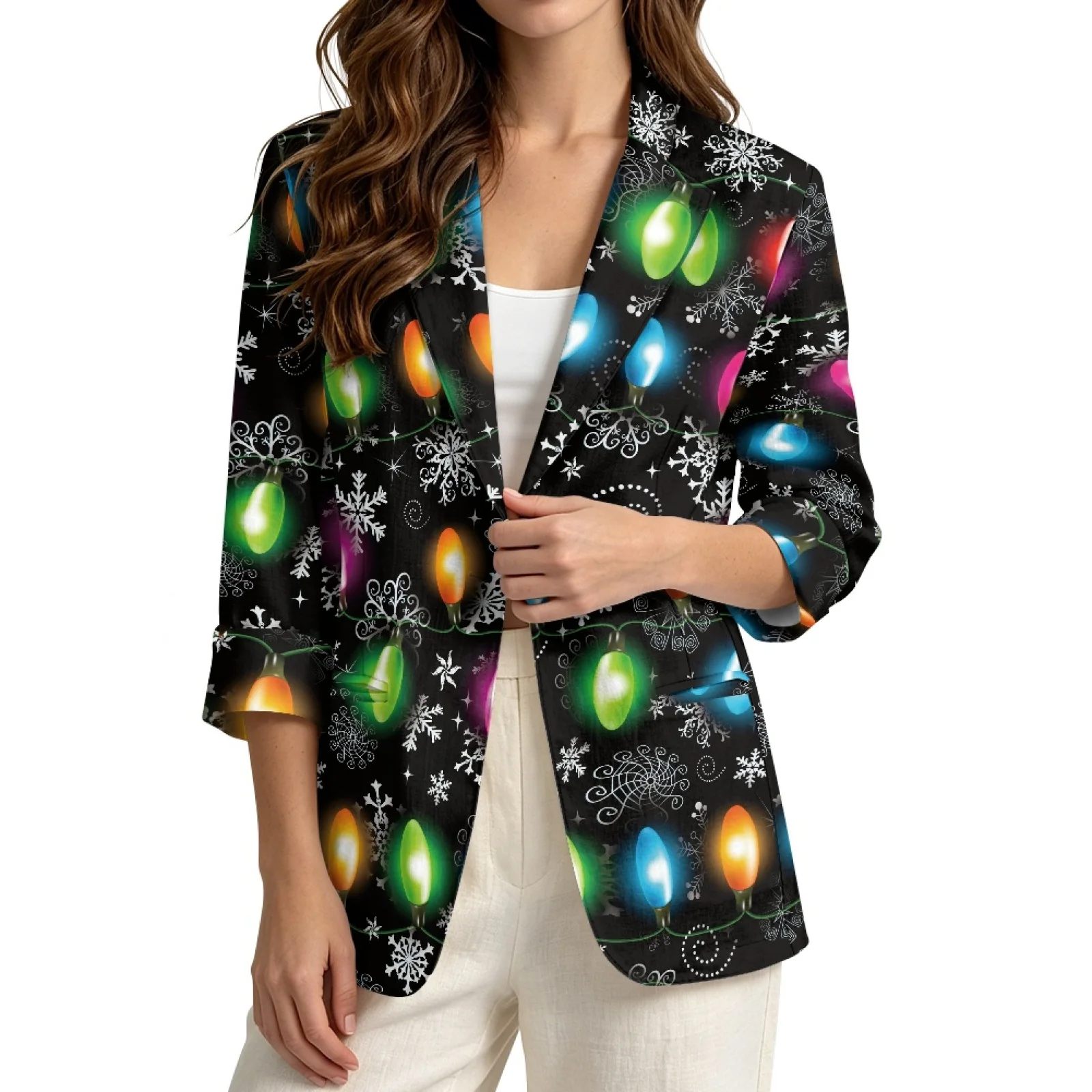 PENSTROLL Christmas String Lights Linen Like Outerwear for Office Casual Layering Tank Jacket Beach Coverups