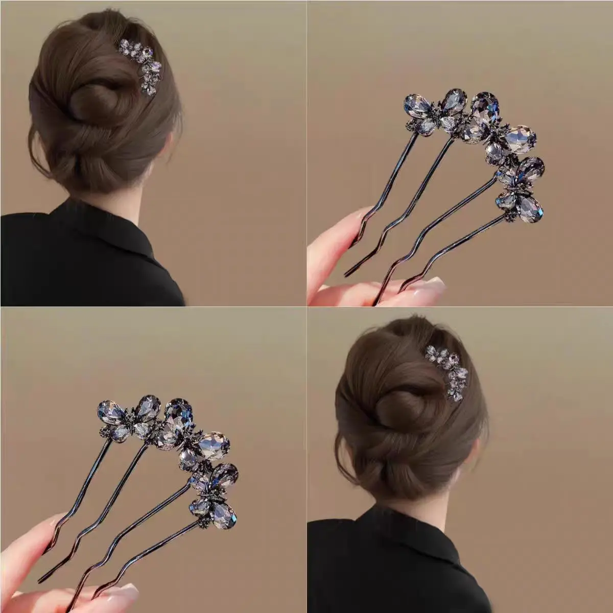 

Rhinestone Butterfly Hairpin for Women, High-End Hair Styling Tool, Four-Tooth Comb Hairpin, Hair Accessory