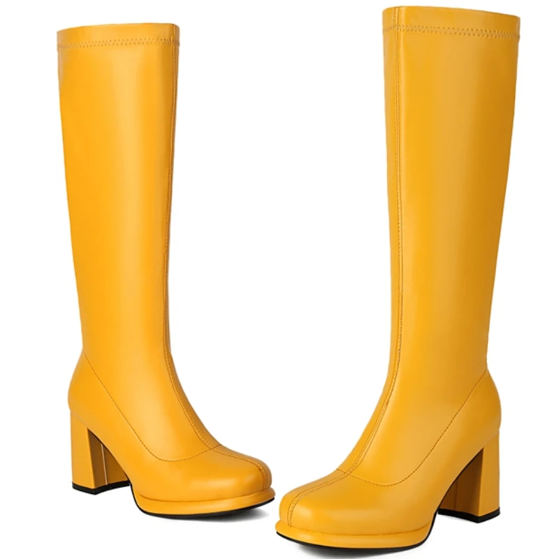 Bottes hautes au genou pour femmes, élégantes, rouges, noires, argentées, blanches, roses, longues bottes à talons, chaussures de soirée pour dames, grande taille 48, nouveau, 2024