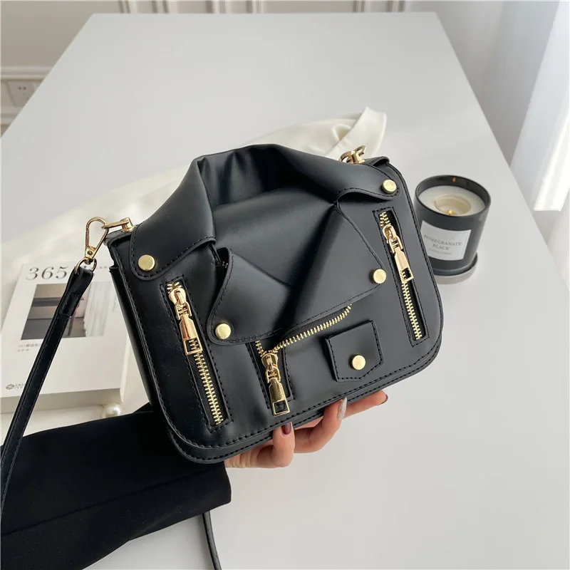 

Fashion Jacket Crossbody Bags for Women 2026 New Creative Motorcycle Style PU Leather Shoulder Bag Fashion Cute Small Square Bag