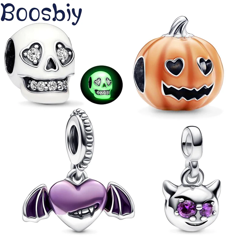 2Pcs/lot Halloween Pumpkin & Demon Castle Charms Beads Pendants Fits Brand Bracelets & Necklaces For Women DIY Jewelry Gift New