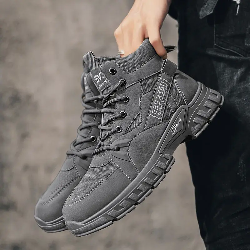 New Arrival Autumn Solid Color Mid Calf High Top Work Boots Trendy Versatile Stylish Men's Outdoor Sports Locomotive Shoes