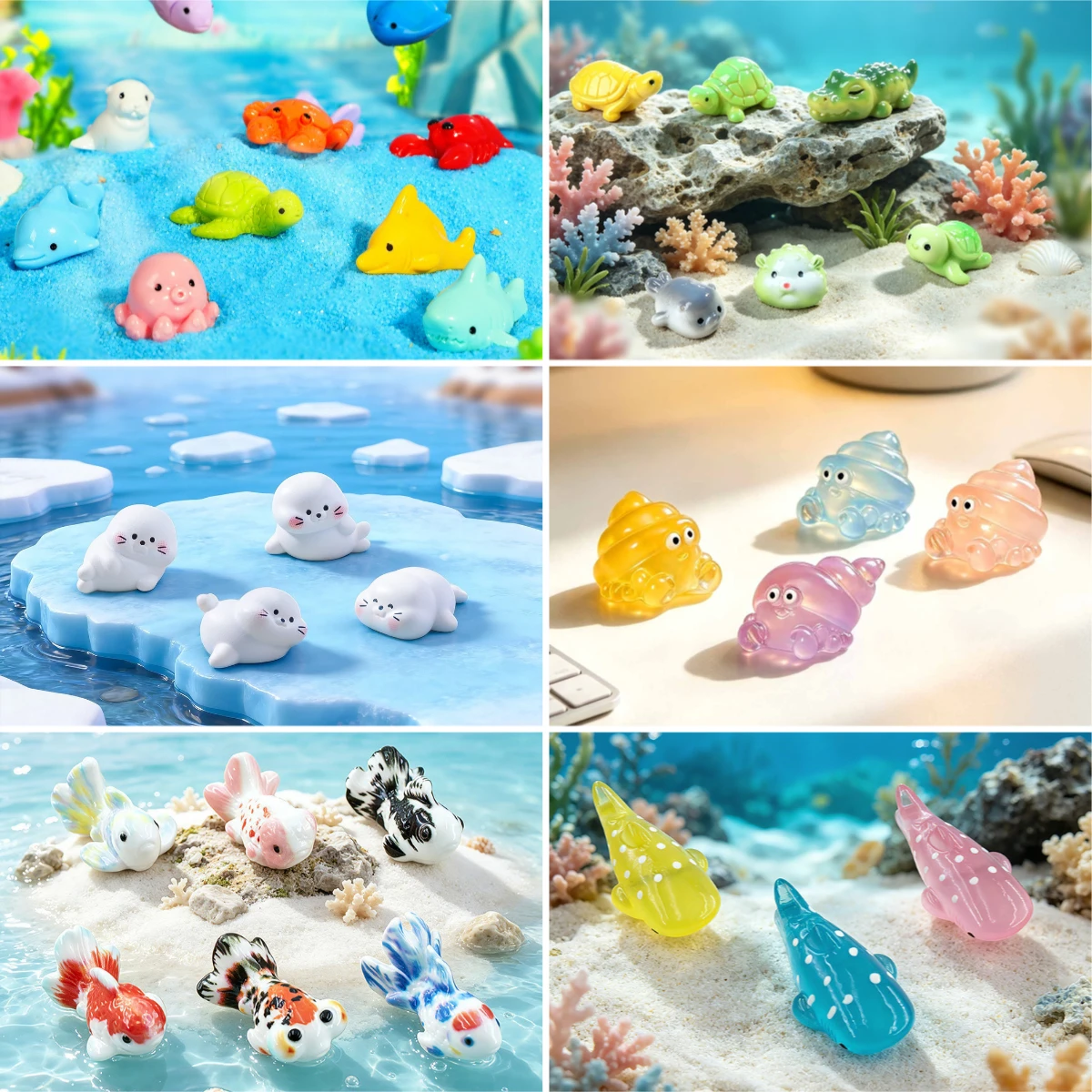 100pcs Kawaii Cartoon Ocean Fish Sea Bird Shark 3D Resin Cabochon DIY for Keychain Earrings Scrapbook Dollhouse Accessories