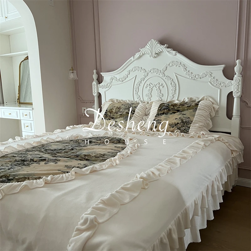 French solid wood princess bed simple American fashion children's bed warm white high-end girl European wedding bed