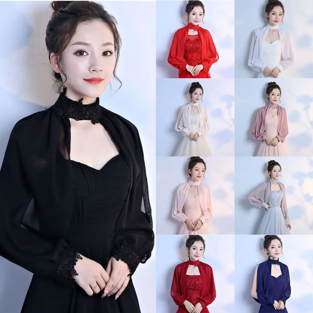 

Cosplay Women Soft Cape Long Sleeve Wedding Cloak Evening Prom Cape Bride Cape Wedding Bridal Shawl Chiffon Shawl
