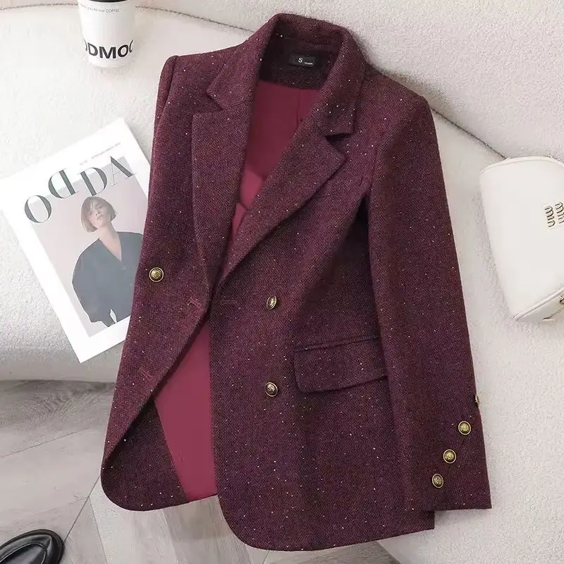 Chic Casual Professional Blazer Women's Outwear Spring Autumn New Fashion Slimming Korean Double-breasted Office Suit Tops