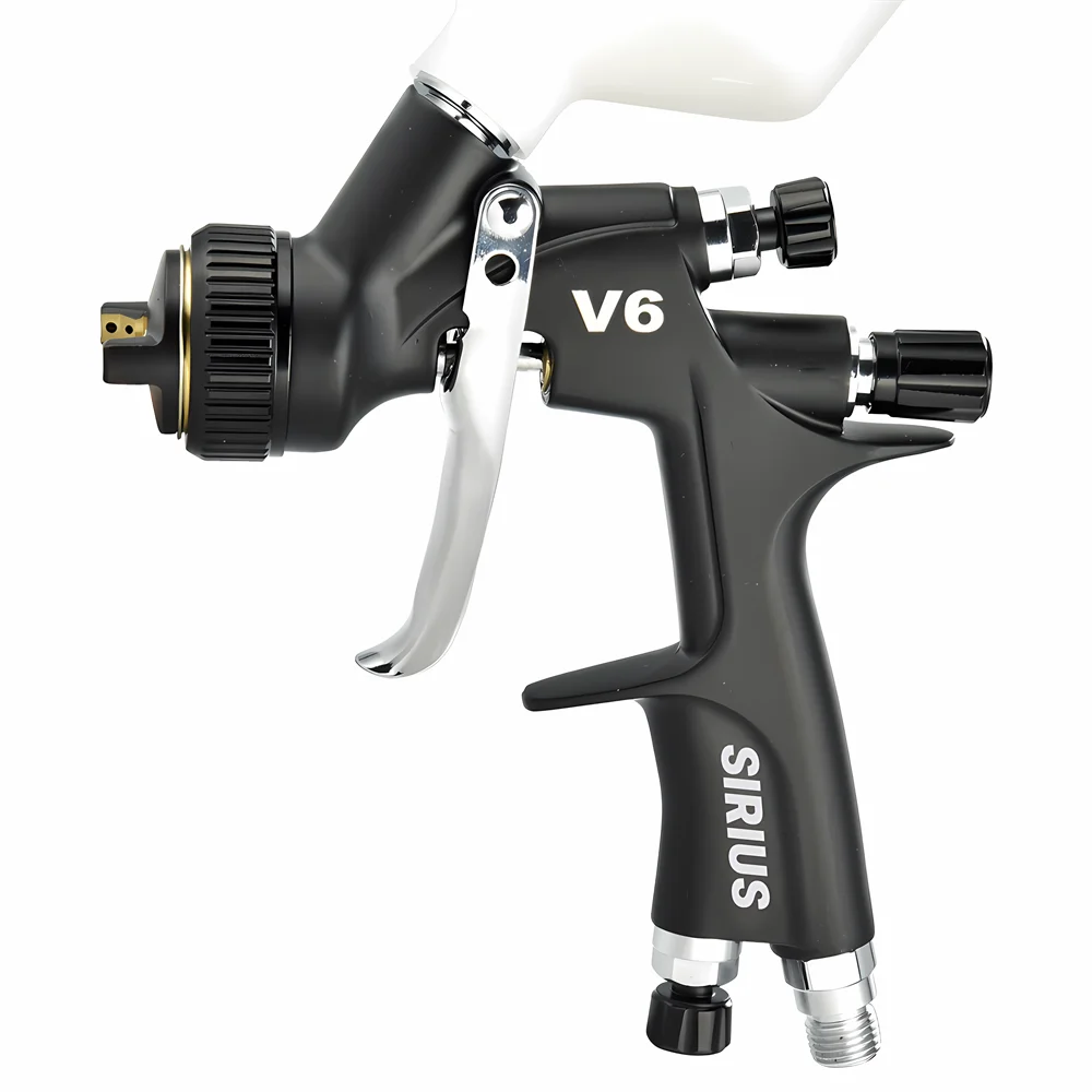 Sirius V6 HVLP Gravity Feed Spray Gun 1.3mm Stainless Steel Nozzle Auto Refinishing Gun for Professional & DIY Car Painting