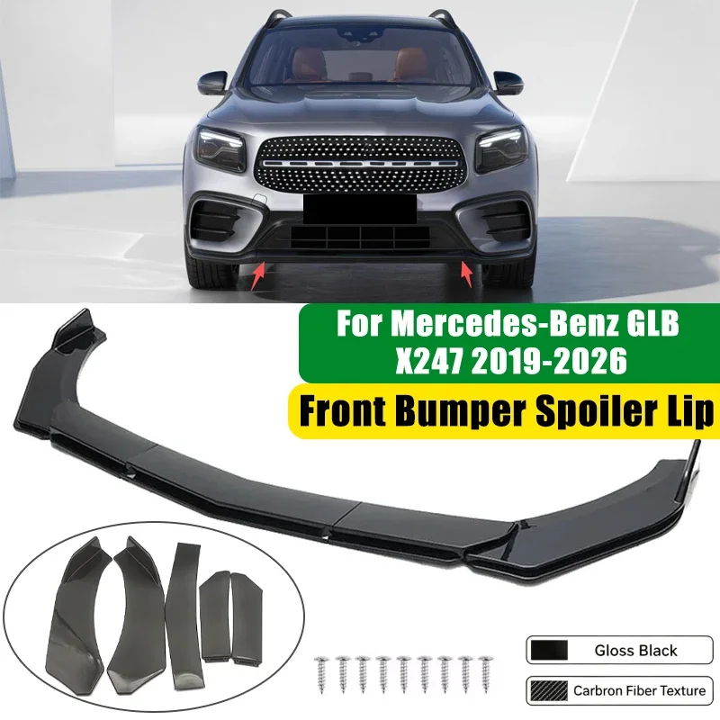 For Mercedes-Benz GLB X247 2019-2026 5Pcs ABS Car Front Bumper Lip Spoiler Splitter Body Kit Canard Tuning Accessories