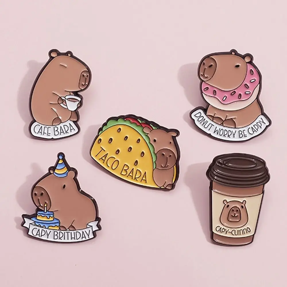 Coffee Capybara Brooch Kid Gift Metal Taco Cartoon Pin Brooch Cartoon Cute Capybara Alloy Badge Backpack Accessories