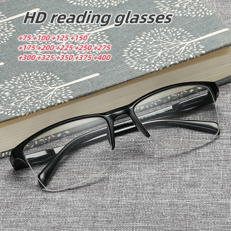 New Half Frame Reading Glasses Men Women Ultralight Presbyopic Glasses Black Square Eyewear Far Sight Glasses +75 To +400 Oculos