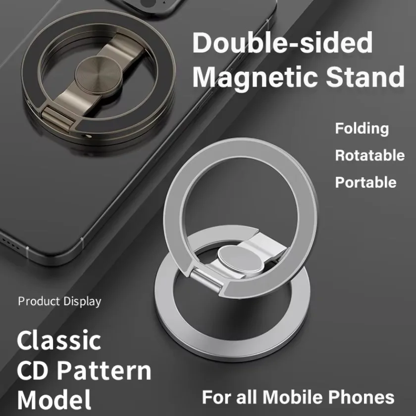 

360 ° Вращающийся двусторонний держатель для телефона MagSafe для iPhone 13/14/15/16/17, складная подставка с сильным магнитом и поддержкой ручки для пальцев