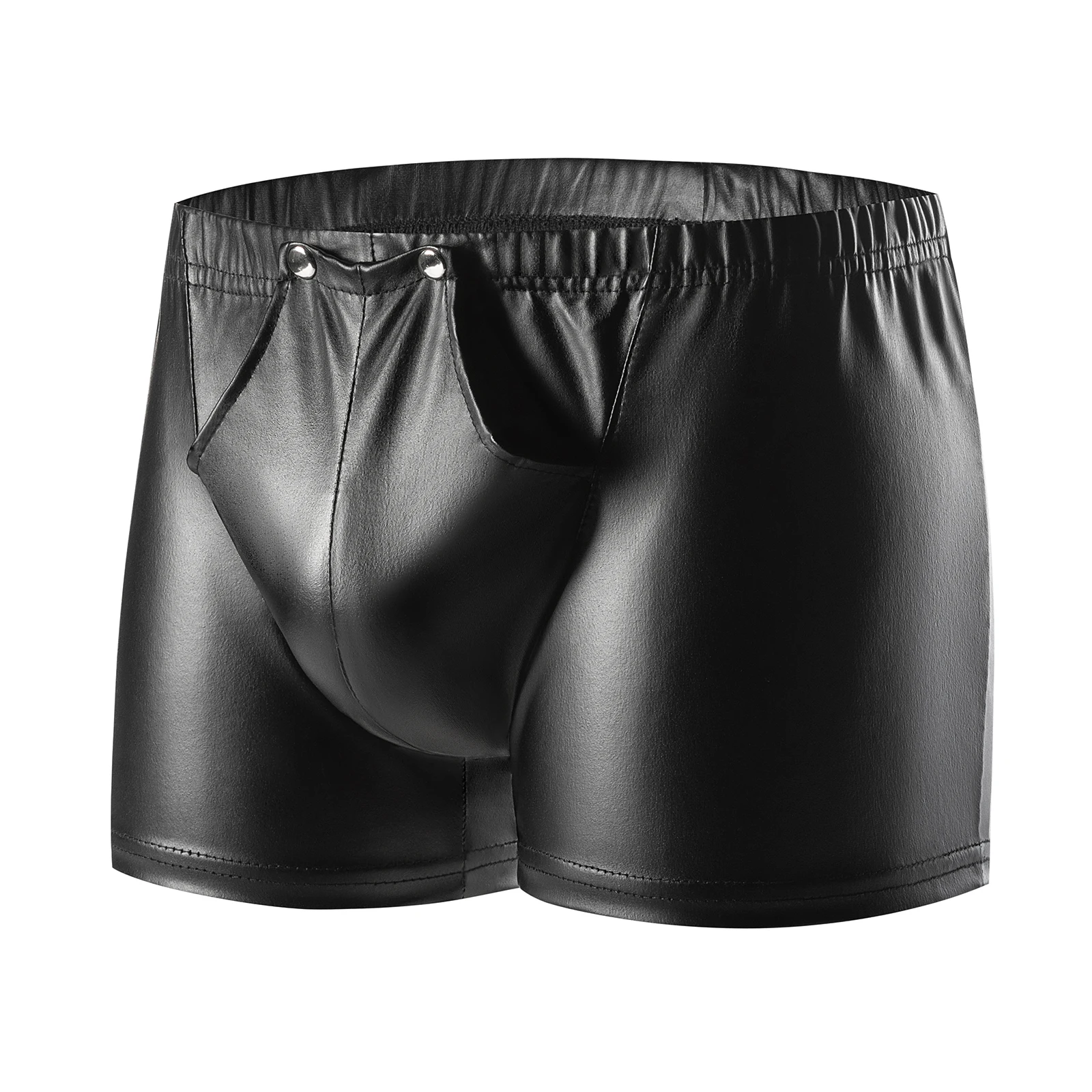 Men Sexy Open Crotch Underwear Soft Matte Leather Fetish Boxer Hip Zipper Porno Crotchless Elastic Waist Sissy Short Pants Sexi