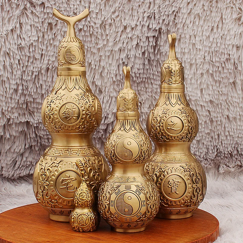 

Pure Brass Gourd Relief Eight Trigrams Hollow Gourd Home Treasure Desktop Ornament Metal Craft Wholesale