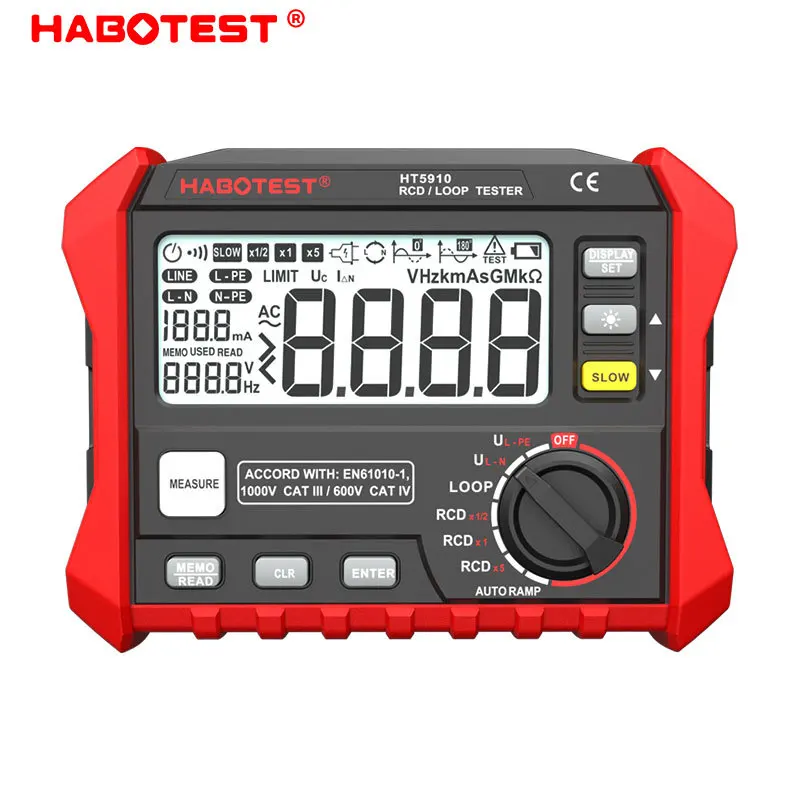 HABOTEST HT5910 Electrical Instruments Cross-Border Earth Leakage Switch Tester Loop Resistance Tester with Protection Features