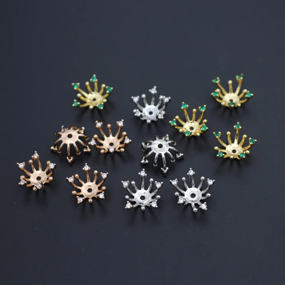 

10pcs 15mm Green Clear CZ Cubic Zircon Paved Flower Stamens Pistils Beads Caps Bases DIY Fashion Jewelry Accessories