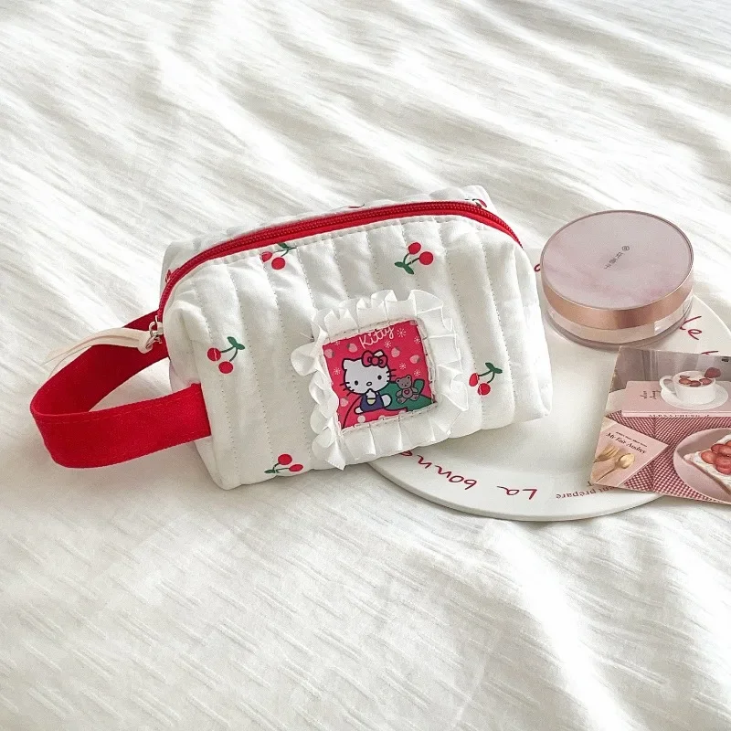 Kawaii Sanrio Hello Kitty Cosmetic Bag Cute Kt Pattern Portable Large Capacity Storage Toiletry Bag Kawaii Girl Birthday Gift image 3