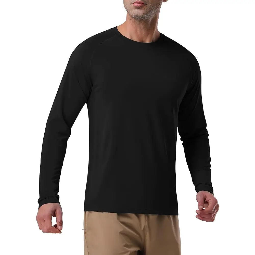 

Мужская рубашка с защитой от ультрафиолета SPF UPF50+, легкая, быстросохнущая, с длинным рукавом, для походов, бега и плавания