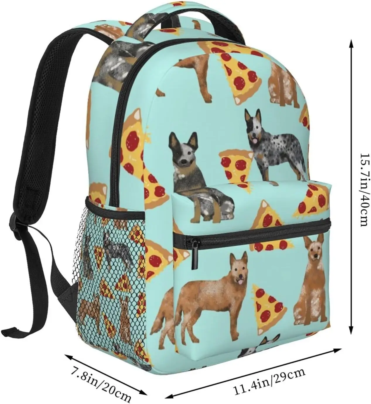 Daypack Backpack for Sports Travel Running On Bag Australian Cattle Dog Pizzas Mint Green Art Laptop Book Bag Rucksack