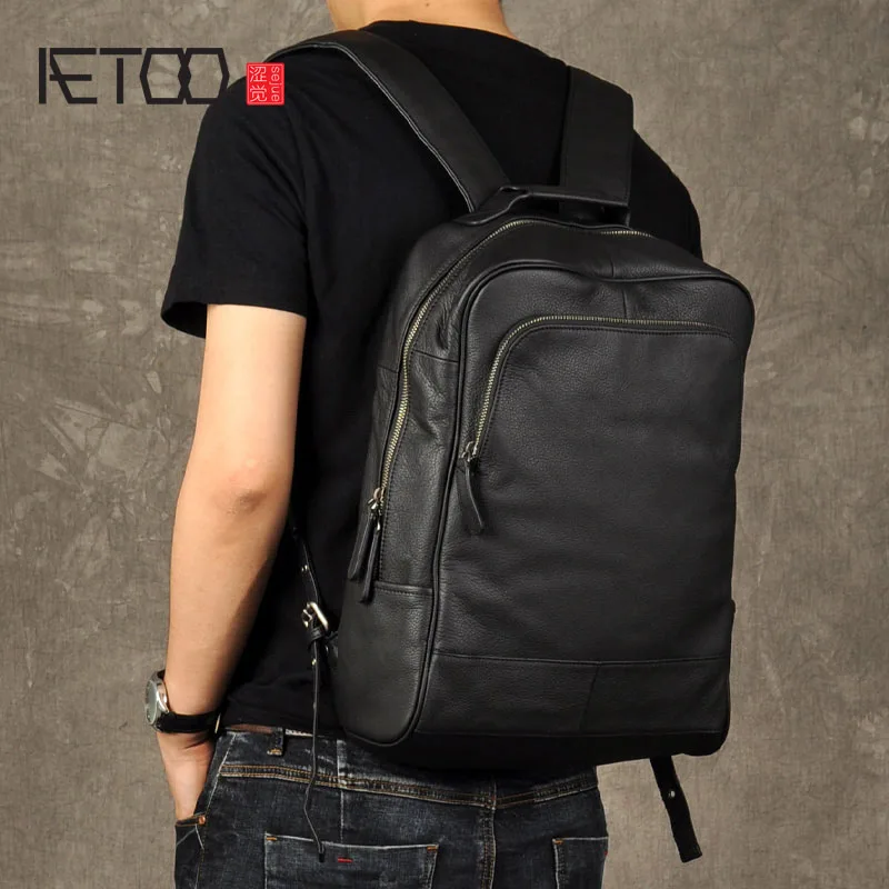 AETOO Original genuine Leather Retro Men backpack real cow Leather Large Capacity backpack men laptop backpack business bags