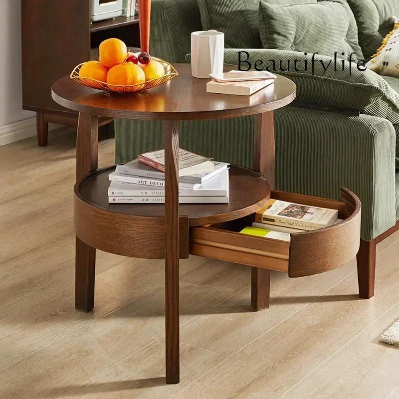 

BJ Современная тумбочка прикроватная тумбочка с большими полками для хранения Боковой столик Диван-стол для гостиной Спальня Коричневая кофейная вкладка