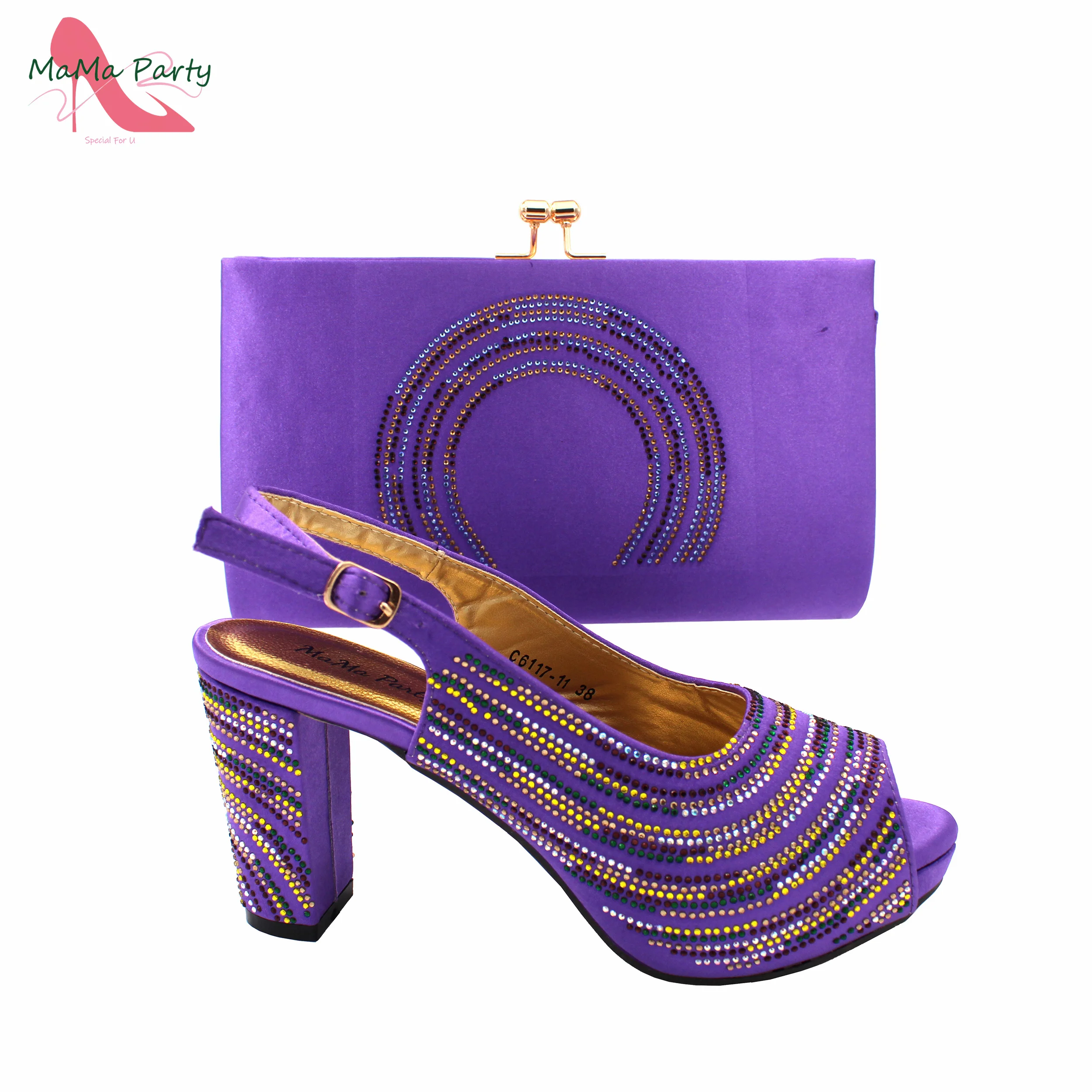 2023 Mature Style New Design Italian Women Shoes and Bag Set in Purple Color Super High Heels Pumps for Wedding Party