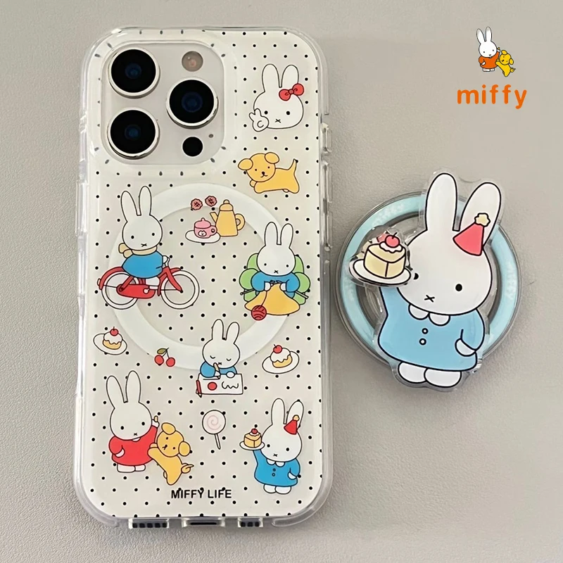 

Cute Miffy Phone Shell Suitable for Iphone 17 16 15 14 Birthday Cake Magnetic Holder High Quality Anti Drop Phone Case Girl Gift